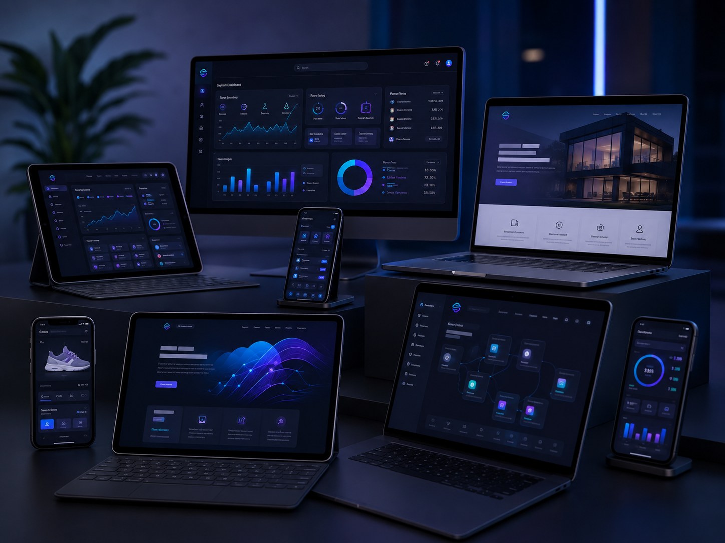 Multiple custom web application and mobile app project mockups